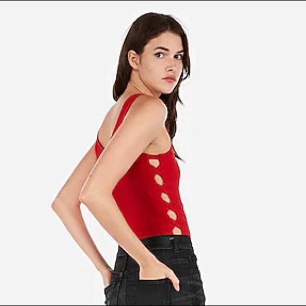 Express Red Cutout Bodysuit - Picture 2 of 8